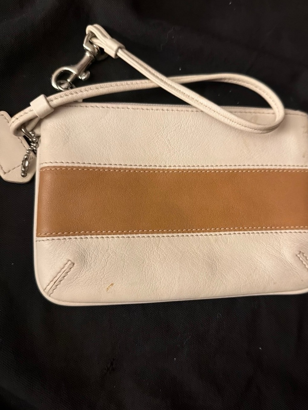 Coach Two-Tone Cream and Tan Leather Wristlet